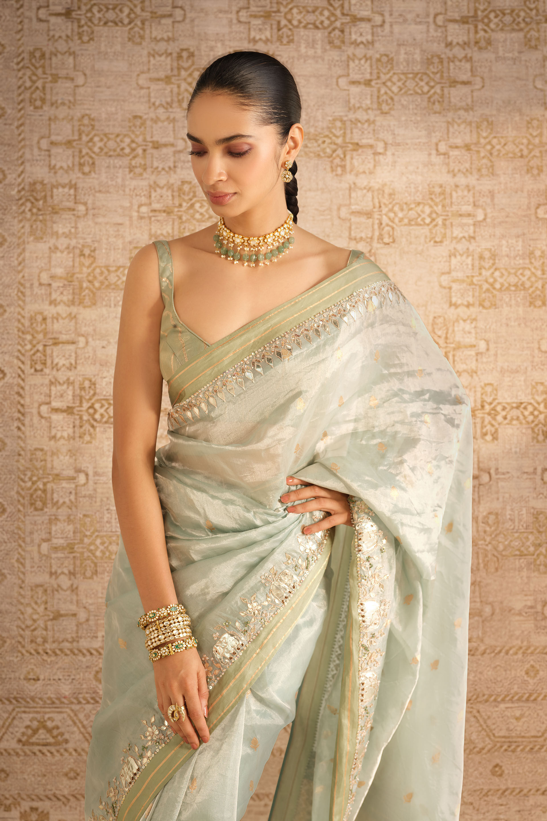 Asvitha Handwoven Benarasi Silk Saree - Sage, Sage Green, image 4